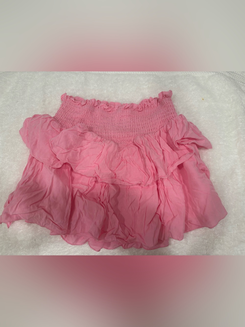 Katie J NYC Pink Smocked Waist Mini Skirt with Ruffle Hem Girls XL
